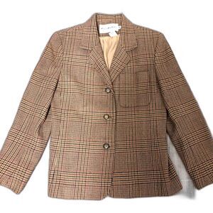 JH Collectibles Jacket 2P Brown Black Tweed 100% Wool Classic Preppy Blazer